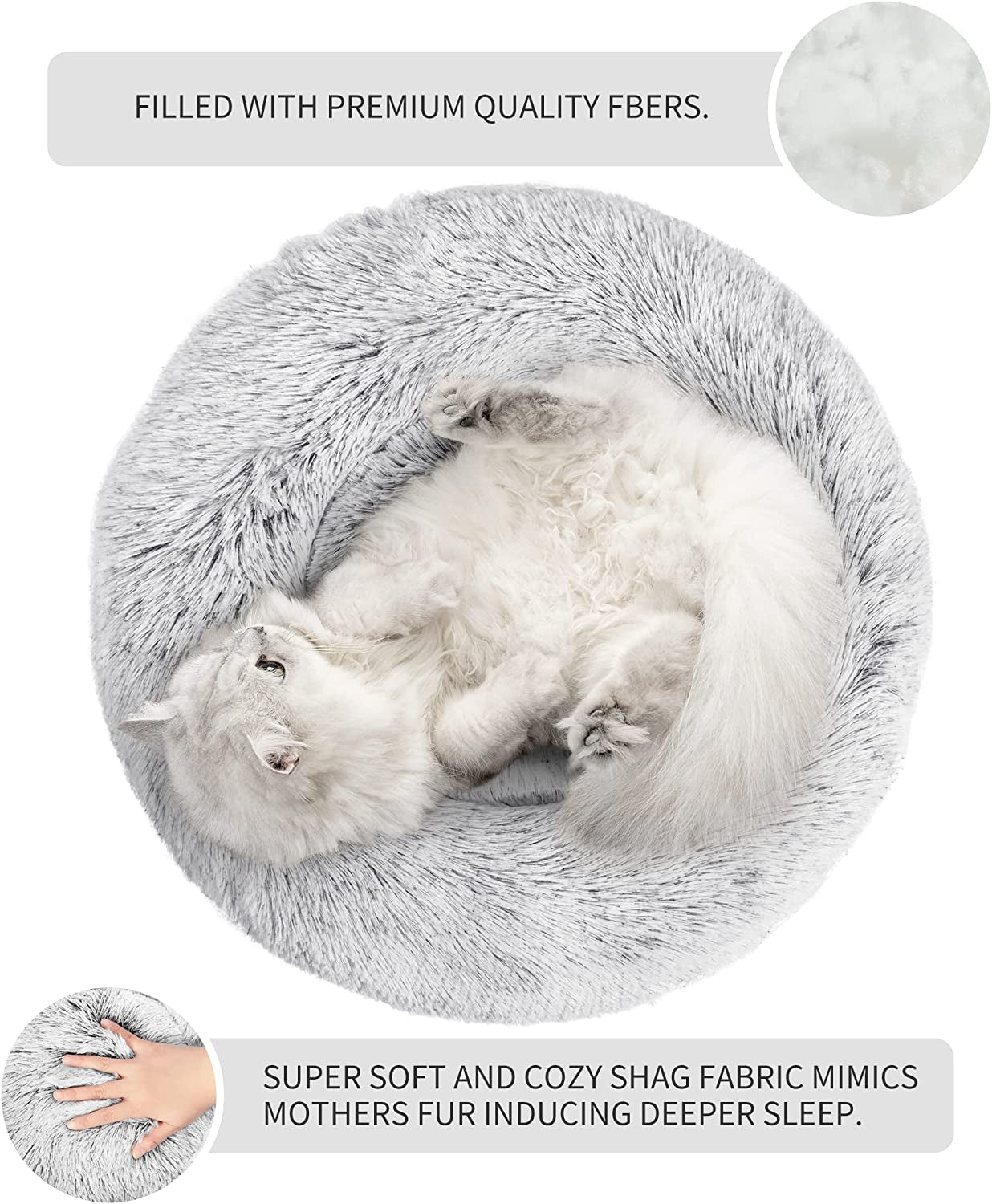 Cat Beds for Indoor Cats - Cat Bed with Machine Washable, Waterproof Bottom - Fluffy Dog and Cat Calming Cushion Bed for Joint-Relief and Sleep Improvement