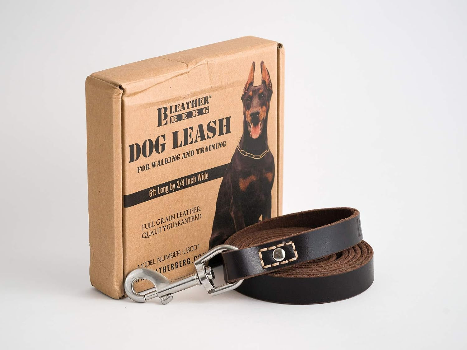 Leather Dog Training Leash - Brown 6 Foot X 3/4" Dog Walking Leash Best for Medium Large Dogs, Latigo Leather Dog Lead & Puppy Trainer Leash