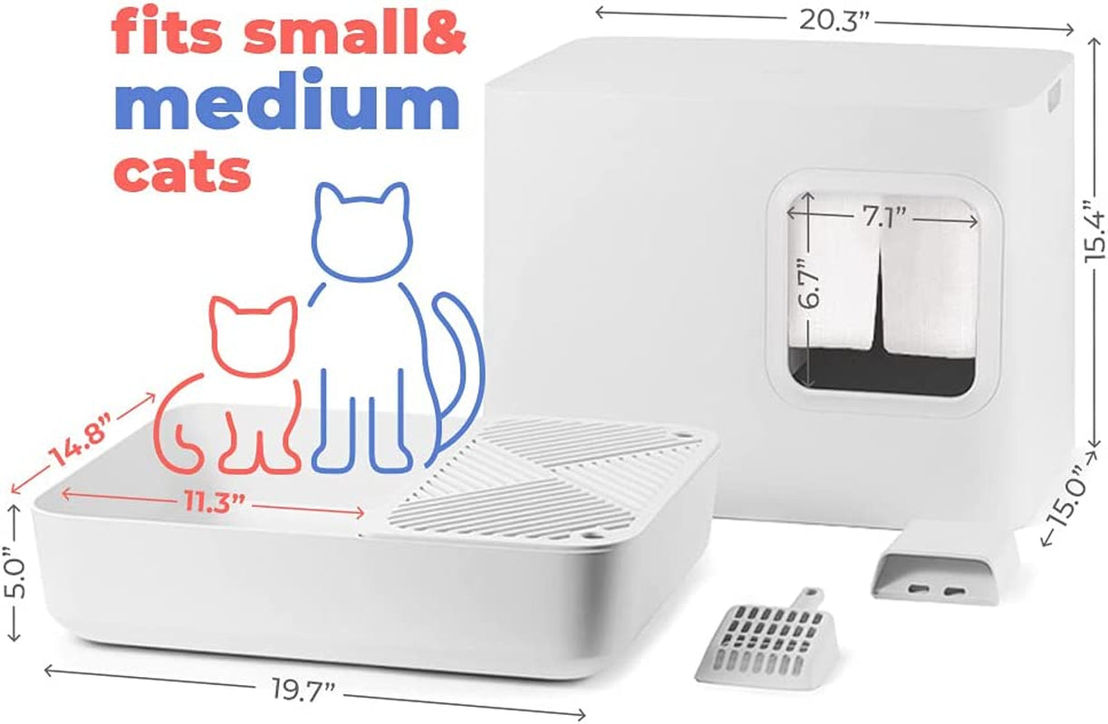 Meowy Studio Loo Modern Cat Litter Box - All in One Cover Litter Filter Plate Scoop and Holder, Aspen White